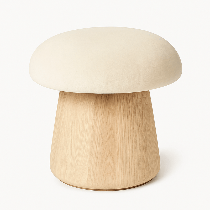 Cream Velvet Top with White Oak Base Custom Mushroom Stool - Studio CT
